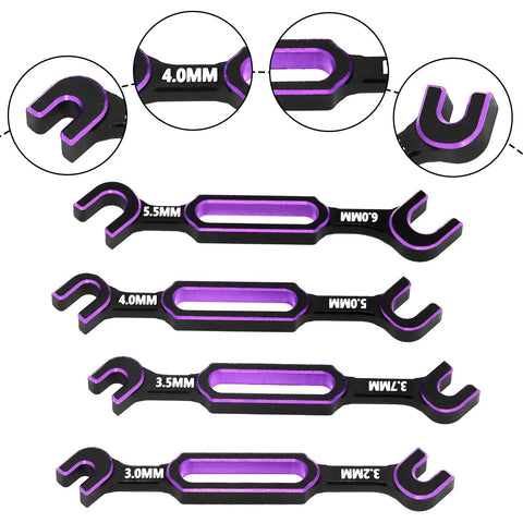 Aluminum RC Wrench Set 4 Piece With 3.0 3.2 3.5 3.7 4.0 5.0 5.5 6.0mm Turnbuckle Nut Ball Joint Remover For RC Cars Boats Drones Upgrade Tools Purple Kit