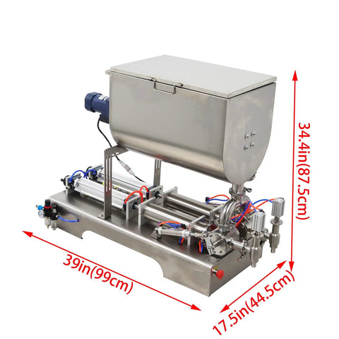 Heavy Duty Kickass Dual Nozzle Paste Filling Mixer With Auto Stirring 80 Liter Hopper And Pneumatic Trigger Switch For Creams Shampoo Toothpaste And Industrial Oils 304 Stainless Steel Setup 110V side view