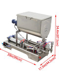 Heavy Duty Double Head Pneumatic Paste Filling Machine With Horizontal Mixing Hopper for Sauces and Creams, 39in length.