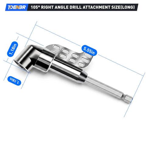 105 Degree Right Angle Drill Attachment Set With Long And Short Reach Adapters For Tight Spaces And Hard To Reach Corners