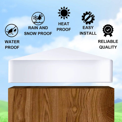 24 Pack Pyramid White PVC Vinyl Post Top Caps For Vinyl Fence Posts 5x5 Inch Weatherproof Deck And Fence Post Covers displayed