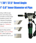 Heavy Duty Electric Pipe Beveling Machine Auto Centering Tube Chamfering Tool Handles One Point One To Three Inch Inner Diameter Ac220V showing adjustable bevel angles.
