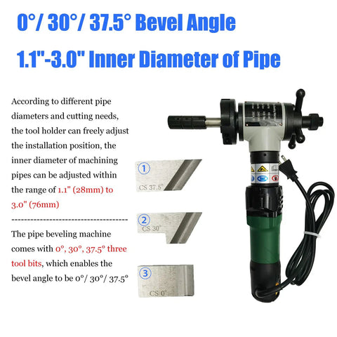 Heavy Duty Electric Pipe Beveling Machine Auto Centering Tube Chamfering Tool Handles One Point One To Three Inch Inner Diameter Ac220V showing adjustable bevel angles.