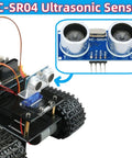 HC-SR04 Ultrasonic Sensor Module 2 Pack with Mounting Brackets, 5V DC installed on a robot, image shows sensor and wiring details.