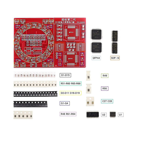 Three Pack SMD Soldering Practice Kit with training board and surface mount components for easy to hard soldering tasks.