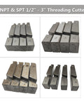 NPT & SPT threading cutter set for 1/2" to 3" pipes, compatible with Real Deal 220V Electric Pipe Threader Machine 1HP.