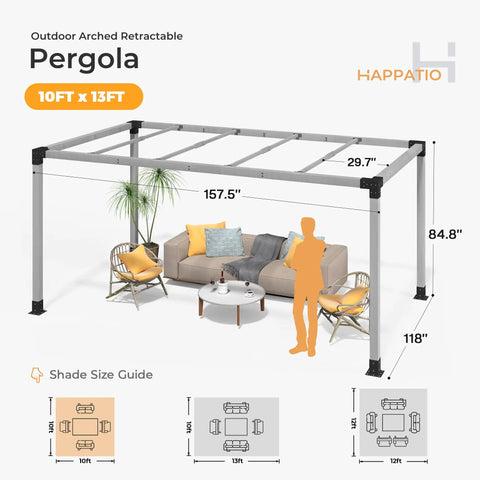 10x13 Foot Gray Outdoor Pergola Kit With Pretreated Wood Brackets And Expansion Screws No Brainer Install, view on deck