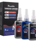 Three Pack 50Ml Thread Locker Set Purple Blue Red Low Strength Medium Strength High Strength For Metal Fasteners Nuts Bolts Lock Tight To Prevent Loosening And Seal In High Vibration Applications Like Cars Bikes RC And Home Repairs