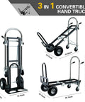 Three In One Industrial Convertible Hand Truck Dolly with 1000 lb capacity, heavy duty steel, displayed in 2-wheel upright and 4-wheel modes