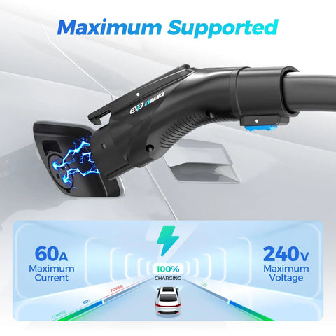Tesla To J1772 Charger Adapter With Security Lock For High Power 48A 250V Fast Charging Plug inserted into EV socket