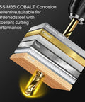 Badass M35 Cobalt Drill Bit Set Five Piece 3/8 Inch HSS Twist Bits through various materials like wood, stainless steel, and copper.