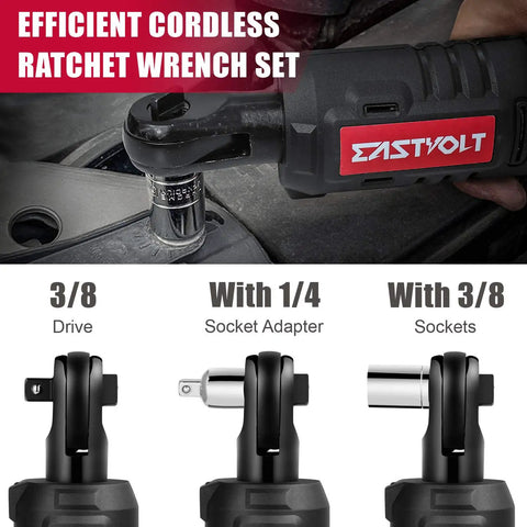 12 Volt Cordless Ratchet Wrench Set Three Eighths Inch Drive With Thirty Five Ft Lbs Torque And Two Hundred Thirty RPM Fast Charger