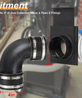 Heavy Duty 4 Inch Dust Collection Fitting Kit For Woodshop Includes 90 Degree Elbow Blast Gate And Flex Cuffs, 4-inch elbow with clamps.
