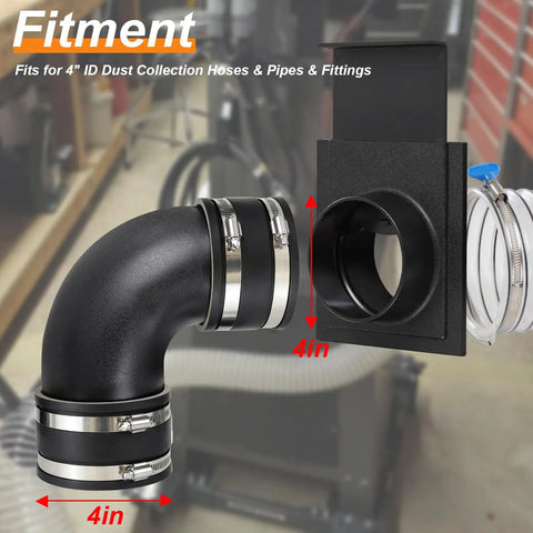 Heavy Duty 4 Inch Dust Collection Fitting Kit For Woodshop Includes 90 Degree Elbow Blast Gate And Flex Cuffs, 4-inch elbow with clamps.