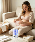 Woman using Ultra Compact Cordless Washing Machine With Rechargeable Battery And Three Gentle Wash Modes to clean underwear in living room.