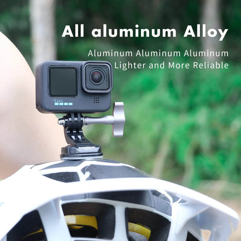 GoPro mounted on helmet using 2 Pack Tool Free High Torque Thumb T Type Screws For GoPro Hero 13 12 11 10 9 8 7 DJI Action 5 4 3 And Insta360 Ace Pro 2 All Metal Aluminum Alloy Mount Accessories Silver Easy Lock Quick Fix No Tools Needed, outdoor setting