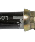 Close-up of a front driver side brake hydraulic hose replacement for select Cadillac Chevrolet GMC models with secure fittings.