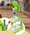 Compact Mini Milling Machine And Drill Press, Versatile Electric Rotary Tool For Wood And Metal Working, green benchtop design.