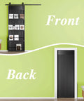 Two Panel 84 Inch Tall Sliding Barn Door With Shelf Style Look, 72 Inch Wide, Installed View, Primed MDF, Kitchen Pantry Use, Black Finish