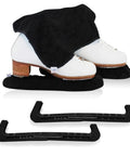 Hella Durable Ice Skate Guards And Blade Soakers With Heavy Weave Cotton Towel Set For Medium Blades Rust Resistant Steel Protector Sweet Ride Flat Black Coating on white ice skates.