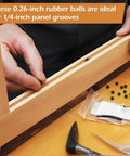500 Pack Cabinet Door Spacers Rubber Bumper Balls For Raised Panel Grooves Quarter Inch Gap Adjusters in use with wooden panel.