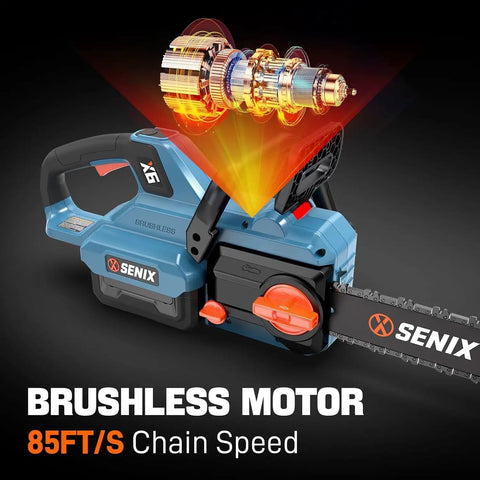 Image of 60V 16 Inch Cordless Chainsaw With Brushless Motor, chain speed illustration highlighting internal brushless motor design.