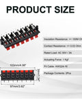 14 Way Spring Terminal Clip Push Release Connector Plate Jack Socket For Speaker Terminals Strip Block Test Clip WP14-03B 2Pcs Red Blue Black Color Coding DIY Audio Upgrade Accessory, dimensions and specs shown.