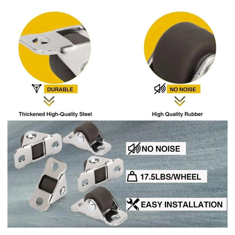 8 Pack Silent Mini Caster Wheels 0.5 Inch for Carts and Trolleys, featuring brown rubber wheels and steel plates