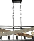 Linear Farmhouse Wood Chandeliers With Five Lights, Rustic Vintage Rectangular Pendant Lighting, wooden frame, dining room