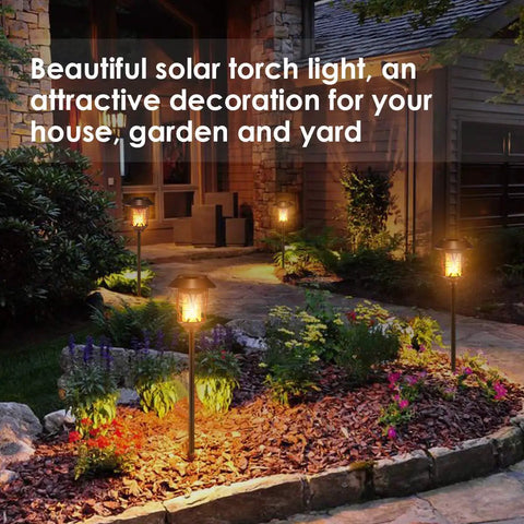 Outdoor Solar Flame Lights Metal Stakes Flickering Torch Style Garden Path Lights For Yard Patio Camp Waterproof Landscape