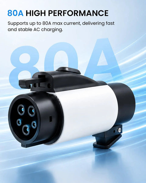 Slick NACs To J1772 Electric Vehicle Charging Adapter For Tesla Wall Connector Up To 80 Amps 19.2 Kilowatts with four charging ports.