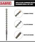 Heavy Duty SDS Plus Hammer Drill Bit Set For Brick Stone And Concrete In 12 Inch Length Eight Piece Includes Sizes From Quarter Inch To One Inch Built For Fast Masonry Drilling And Long Lasting Durability, with a focus on carbide tip, 2 flute design, and SDS plus shank.