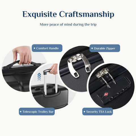 Features of Three Piece Hardside Luggage Set With Spinner Wheels For Easy Travel No Sweat, Lightweight ABS Hard Shell Carry On Suitcases.