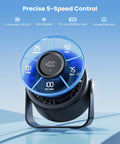 Rechargeable Small Desk Fan With Quiet 35dB Breeze, touch control display, 5 speed settings, close-up of controls