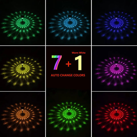 Outdoor Solar Lights for Yard and Pathway, Auto RGB Color Changing and Warm White Glass Landscape Lights color display.