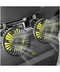 Two Pack Usb Car Seat Fans For A Chill Backseat Vibe With 360 Degree Rotatable Rear Cooling Blower And Three Adjustable Speeds, mounted on headrest.
