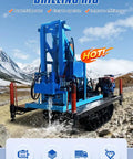 No Fuss Mini Hydraulic Water Well Drilling Rig 200 Meter Deep Borehole Drill Compact Track Mounted, water flowing during operation.