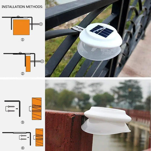 6 Pack Upgraded Solar Gutter Lights Outdoor With 9 LED, IP55 Waterproof, installation guides on fence and brick wall