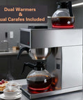Heavy Duty 1610W 12 Cup Drip Coffee Maker Workhorse With Two Glass Carafes And Warmers Stainless Steel Housing And Funnel