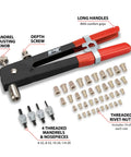Beefy Rivet Nut Kit For Auto And DIY Projects, Heavy Duty Rivet Gun, 45-Piece Set with 8-32, 10-24, 1/4-20 nuts and mandrels