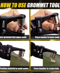 Step-by-step use of 2 In 1 Grommet Tool Kit With Twist Change Heads 12mm And 10mm Magnetic Punching System on canvas material.
