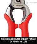DualCUT Forged Steel Bypass Hand Pruner with shock guard bumper and ergonomic red handles for pruning thick branches and stems.