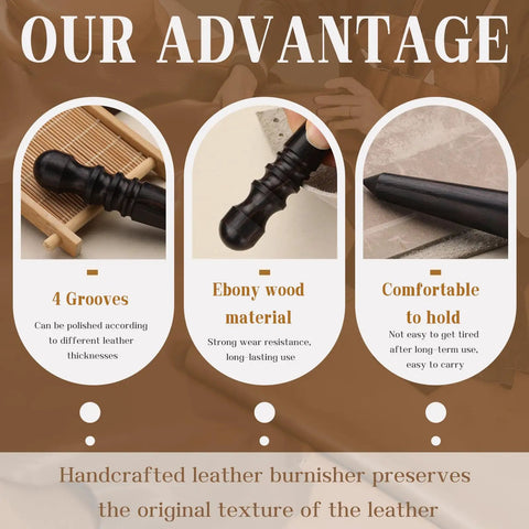 Premium Ebony Wood Leather Edge Burnisher And Manual Polishing Tool For Slick Finishes With Comfortable Grip No Sweat For Crafters with four grooves.