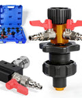 No Fuss Heavy Duty Coolant Vacuum Refill Kit With Six Durable Adapters And Tapered Cone showing connectors and case.