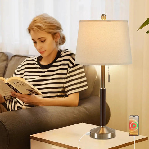 Touch Table Lamps Set Of 2 For Bedside With Round White Shade 3 Way Dimmable Touch Control LED Bulbs Included 18.5 Inch
