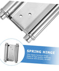 Heavy Duty Double Action Spring Hinges Built Tough As Nails With Rust Proof Stainless Steel For Smooth Self Closing Swing Doors Absolutely Solid Choice For Bathroom Cabinets And Furniture 2 Piece Set, close-up view of hinge.
