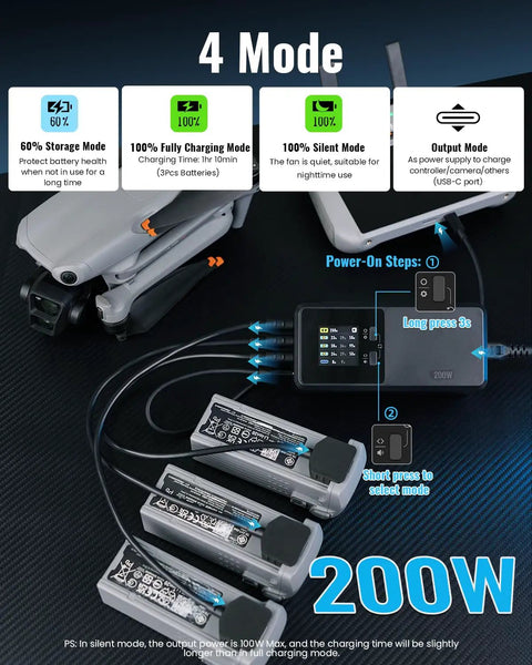 200W Parallel Drone Battery Charger Hub For DJI Air 3 And Air 3S Fast 3 Battery Charge In About 1 Hour 10 Minutes LCD Display