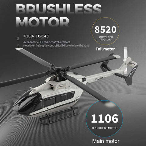 Brushless RC Helicopter With 6 Axis Gyro And Altitude Hold, One Key Takeoff Landing, 2.4GHz Flybarless 4 Channel Remote.