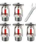 Top Shelf Quick Response Upright Fire Sprinkler Heads 155F 68C Half Inch NPT Thread No Sweat Water Spray Up System 5 Piece Kit with red glass bulb.