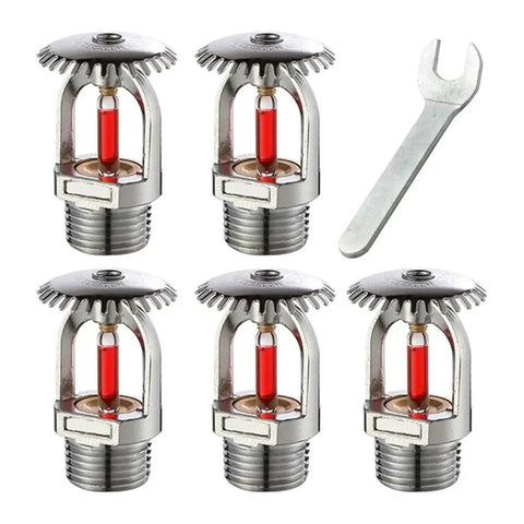 Five Piece Heavy Duty Fire Sprinkler Heads With Fast Acting Quick Response Design For Top Shelf Property Protection 155 Degree Fahrenheit Rating Half Inch Npt Thread Upright Layout, pack of 5.